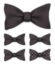 Black bow tie with white dots realistic vector illustration set