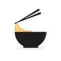 Black bowl, chopsticks picking up noodle , simple flat style logo design template Royalty Free Stock Photo