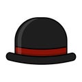 A black bowler hat with red ribbon on a white background, vector flat illustration Royalty Free Stock Photo