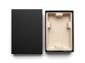 A black box with a beige insert next to an open black box with a beige insert Royalty Free Stock Photo