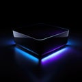 A black box with blue and purple lights