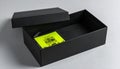 black box with hidden discount code inside . Shopping concept. Generated Image Royalty Free Stock Photo