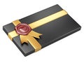 Black box with sealing wax and gold ribbon Royalty Free Stock Photo