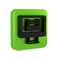 Black Boxing ring show at television screen monitor icon isolated on transparent background. Green square button.