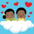Black boy and girl on cloud valentines day card Royalty Free Stock Photo