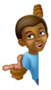 Black Boy Cartoon Child Kid Pointing Sign Royalty Free Stock Photo