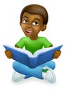 Black Child Boy Cartoon Kid Reading Book