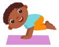 Black boy doing yoga. Smiling cartoon character