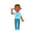 Black Boy Kid Waving, Part Of Growing Stages With Kids In Different Age Vector Set