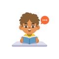 A black boy study reading the book on the desk, illustration cartoon character vector design on white background. kid and Royalty Free Stock Photo