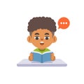 A black boy v.2 study reading the book on the desk, illustration cartoon character vector design on white background. kid and Royalty Free Stock Photo