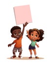 Black boy and white girl hold a template 1 Royalty Free Stock Photo