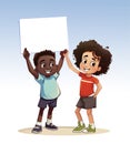 Black boy and white girl hold a template 2 Royalty Free Stock Photo