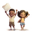 Black boy and white girl hold a template 5 Royalty Free Stock Photo