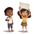 Black boy and white girl hold a template 6 Royalty Free Stock Photo