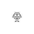 Black brain character with legs, hands and glasses. Intellect, education, knowledge simple pictogram