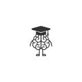 Black brain character with legs, hands and mortar board cap