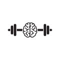 Black brain with dumbbells icon. Intellect, phsychology, knowledge simple pictogram isolated on white. flat illustration. Creative Royalty Free Stock Photo