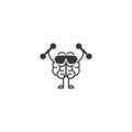Black brain with dumbbells and sunglasses icon. Intellect, phsychology