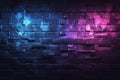 Black brick wall background, neon lights transition pink to blue Royalty Free Stock Photo