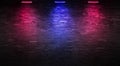 Black brick wall background rough concrete with neon lights and glowing lights. Lighting effect pink and blue on empty brick wall Royalty Free Stock Photo