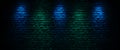 Black brick wall with green and blue neon light. 3d rendering Royalty Free Stock Photo
