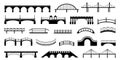 Black bridges silhouettes. Isolated bridge icons, urban architecture constructions elements. Transportation and city Royalty Free Stock Photo