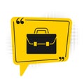 Black Briefcase icon isolated on white background. Business case sign. Business portfolio. Yellow speech bubble symbol