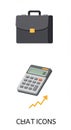 Black briefcase with a yellow clasp and a calculator showing \