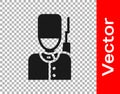 Black British guardsman with bearskin hat marching icon isolated on transparent background. Vector