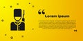 Black British guardsman with bearskin hat marching icon isolated on yellow background. Vector Royalty Free Stock Photo