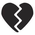 black broken heart. Flat style. simple shape icon. Vector illustration. Royalty Free Stock Photo