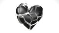 Black broken heart objects in white background.
