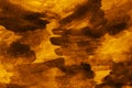 Black brown burnt orange fire yellow abstract watercolor. Bright art background. Daubs, brush strokes, stains.