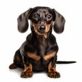 Black And Brown Dachshund Portrait On White Background