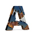 Black brown fracture font LETTER A 3D