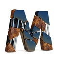 Black brown fracture font LETTER M 3D