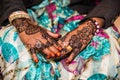 Black and Brown Henna Hands Drawings on Women for African Wedding Ceremony with Big Rings.