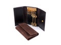 Black and Brown leather wallet and key holder isolated