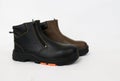 Black and brown safety shoes to protect the feet