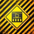 Black Browser files icon isolated on yellow background. Warning sign. Vector
