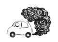 Black Ink Hand Drawing of Car Producing Air Pollution Royalty Free Stock Photo