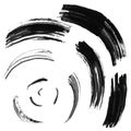 Black brush stroke in the form of a circle. Drawing created in ink sketch handmade technique. Isolated on white background. Royalty Free Stock Photo