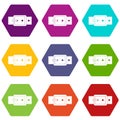 Black buckle belt icon set color hexahedron