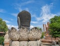 The Black buddha head or Rahu in a temple in Phra Nakhon Si Ayutthaya province near Bangkok, Thailand. Ancient temple. Famous Royalty Free Stock Photo