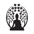 Black Buddha Meditation sit under bodhi tree with leafs abstract modern oval shape style vector design Royalty Free Stock Photo