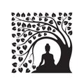 Black Buddha Meditation sit under bodhi tree with leafs abstract modern square shape style vector design Royalty Free Stock Photo