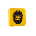 Black Builder icon isolated on transparent background. Construction worker. Yellow square button.