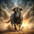 black bull charging generative ai Royalty Free Stock Photo