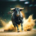 black bull charging generative ai Royalty Free Stock Photo